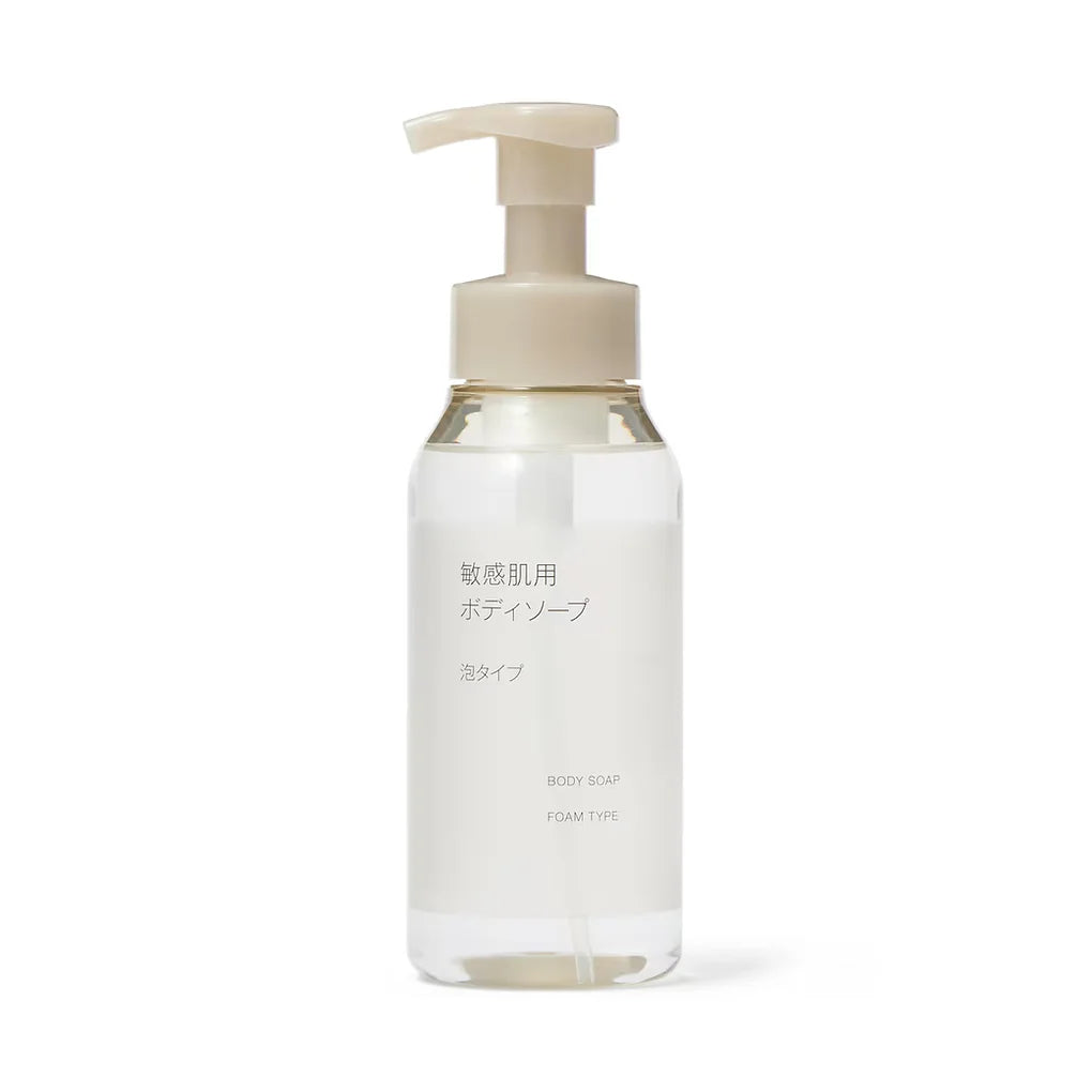 The Muji Sensitive Skin Body Soap (Foam Type) is a mild, hypoallergenic cleanser made with 100% naturally derived ingredients.