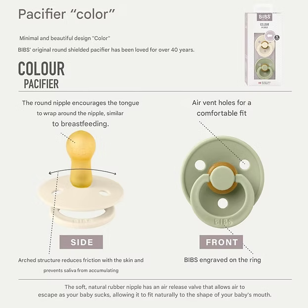 BIBS Natural Rubber Pacifier – Ivory/Vanilla | Set of 2 | COLOUR STUDIO Size 1