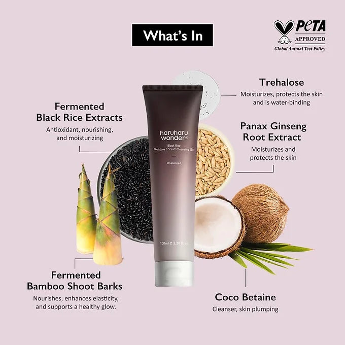Haruharu Wonder Black Rice Moisture 5.5 Soft Cleansing Gel – 100 ml (3.4 fl oz)