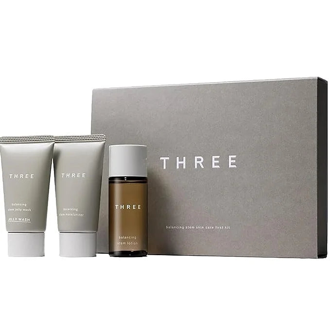 The THREE Balancing Stem Skin Care First Kit is the perfect introduction to the THREE Balancing line, designed to bring your skin back to a healthy and natural balance.