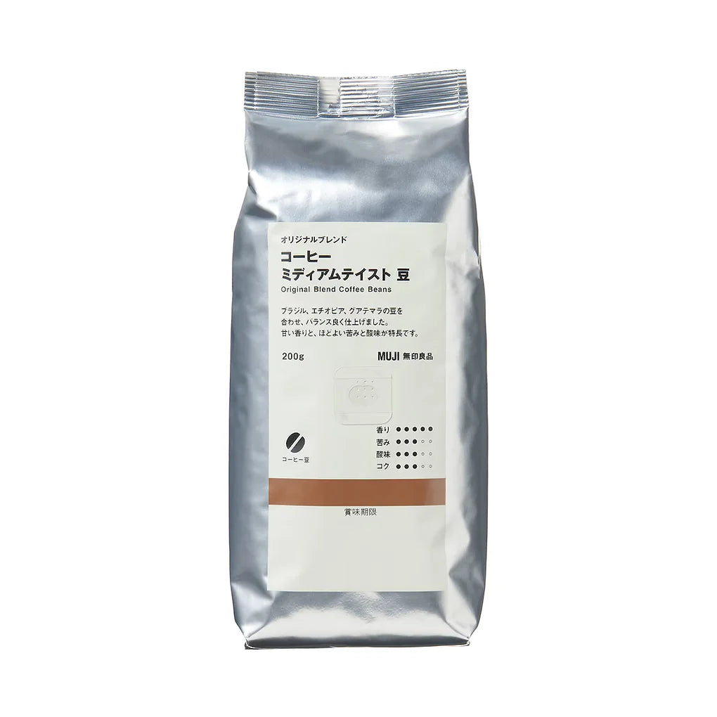 MUJI Original Blend Coffee Beans – Medium Taste is a well-balanced blend of carefully selected coffee beans from Brazil, Ethiopia, and Guatemala.