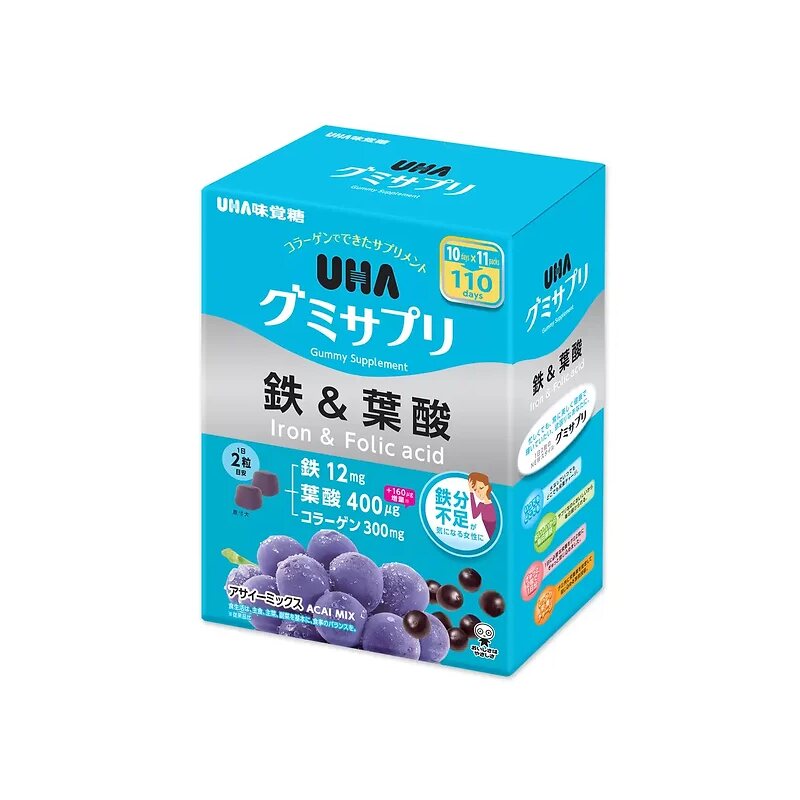 UHA Gummy Supplement Iron + Folic Acid + Collagen, 220 pieces