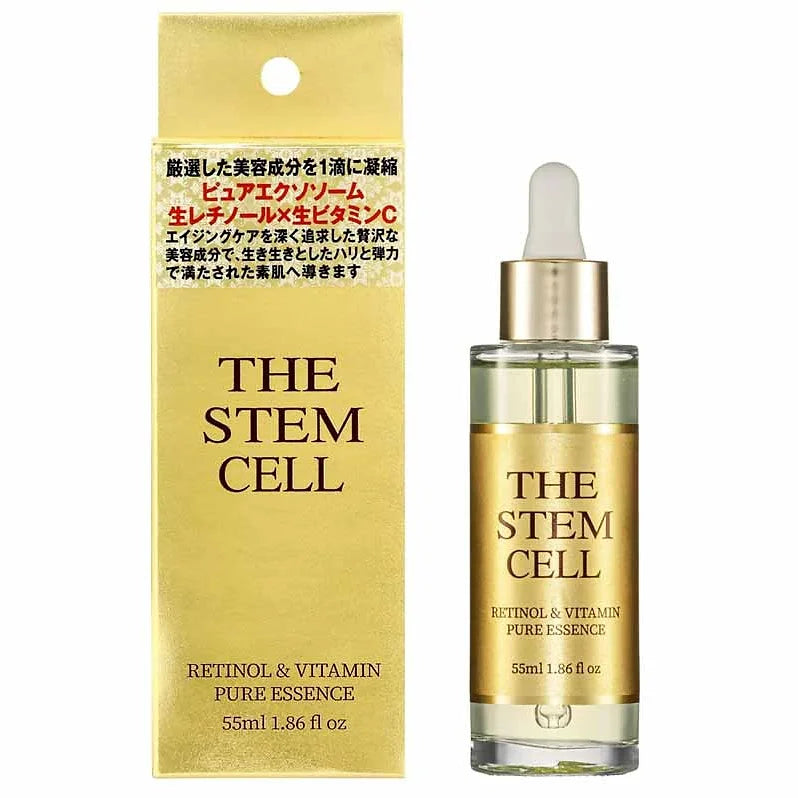 Revitalize your skin with THE STEM CELL Retinol & Vitamin Pure Essence — a luxurious Japanese essence formulated with human fat-derived mesenchymal cell exosomes.