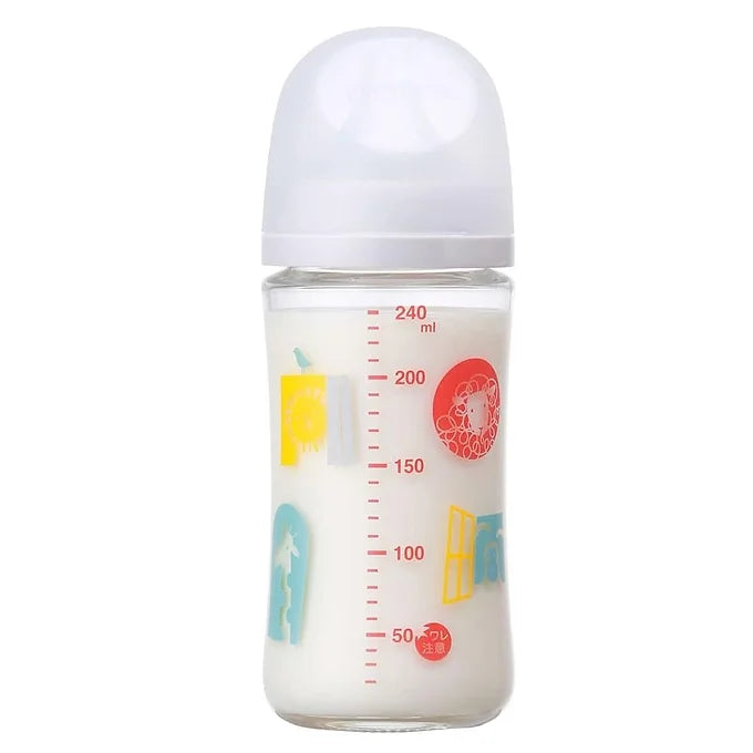 Pigeon Breastfeeding Bottle - Heat-Resistant Glass | Zoo Design (White)