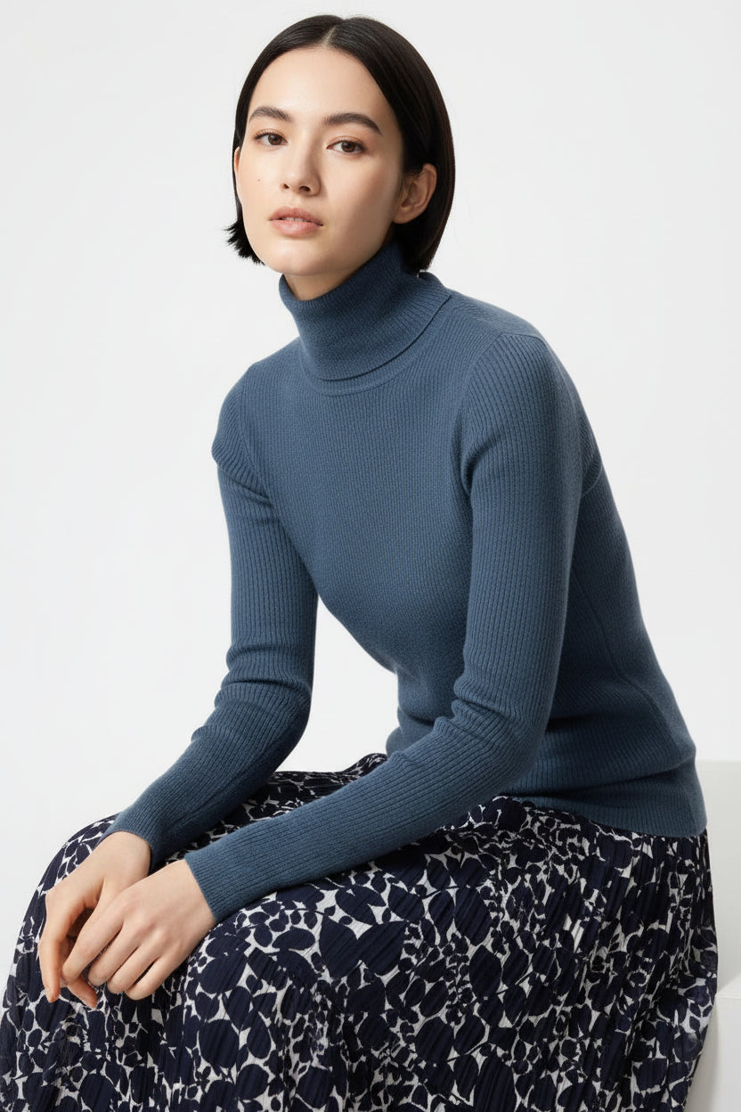 Merino Ribbed Turtleneck Sweater