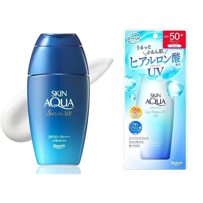 Skin Aqua Hyaluronic Serum UV is a high-protection sunscreen with SPF 50+ and PA++++, formulated to shield your skin from harmful UV rays while keeping it deeply hydrated.