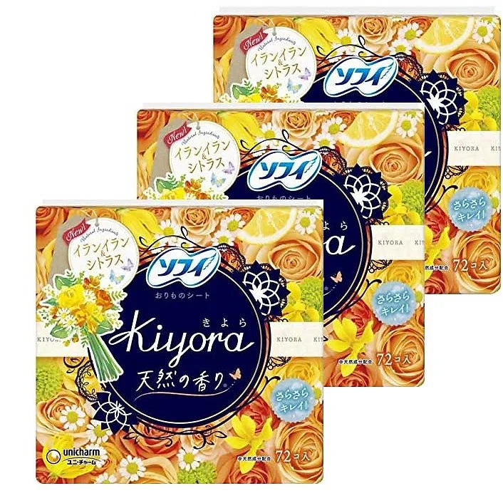 Sofy Kiyora Panty Liners – Fresh Citrus & Ylang Ylang Scent, 72 Sheets × 3 Packs