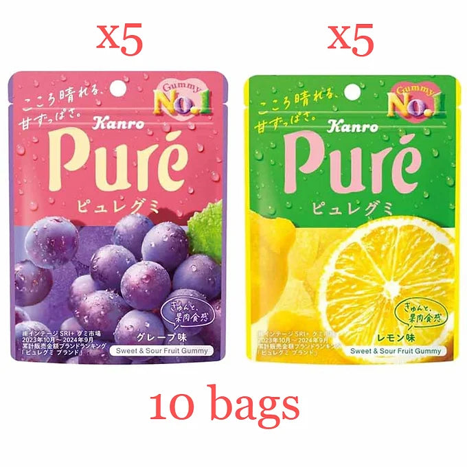 Kanro Pure Gumi Premium – Peach & Grape Assortment (10 Bags)