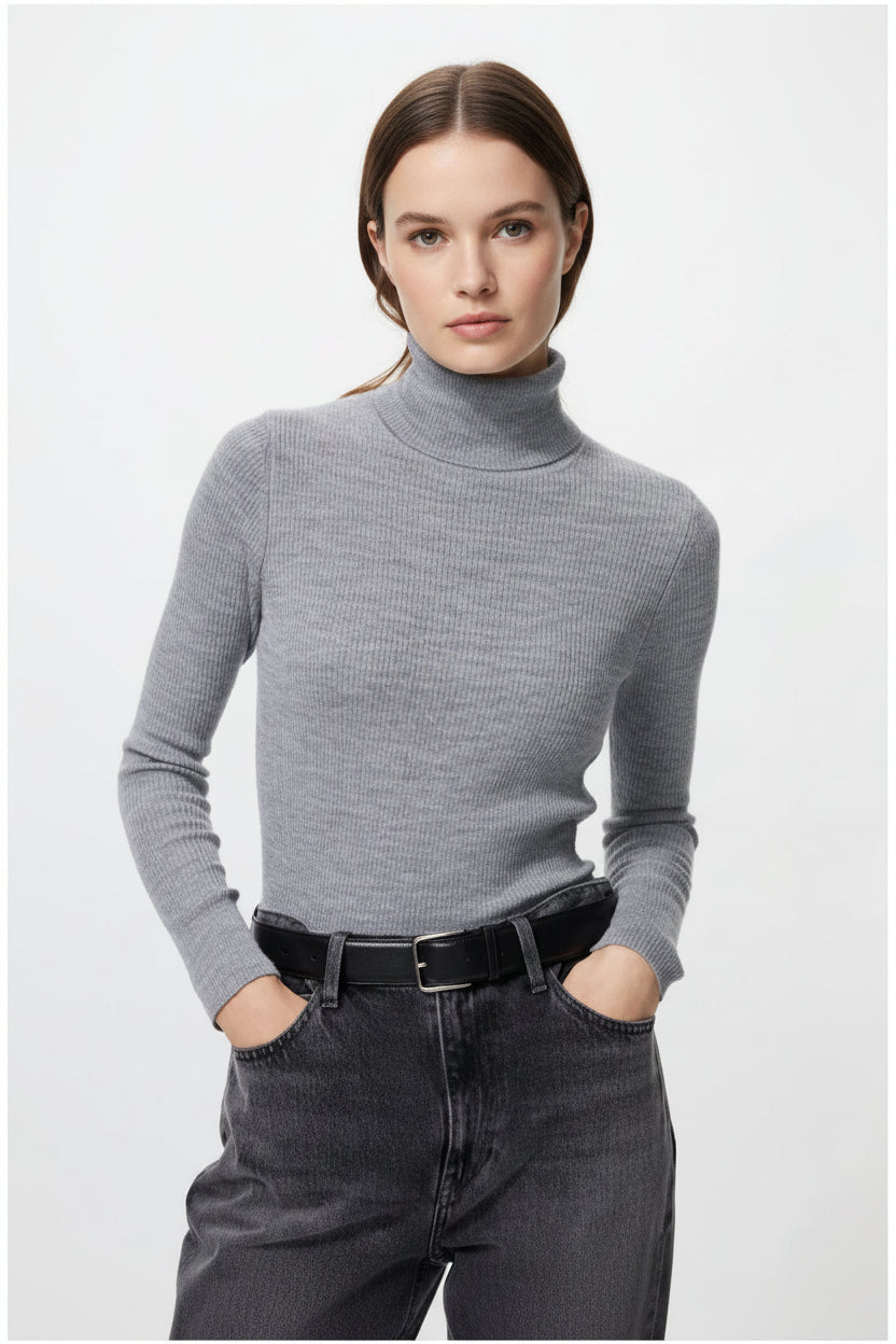 Merino Ribbed Turtleneck Sweater