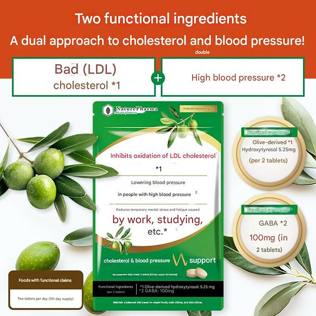 NaturePharma Cholesterol & Blood Pressure W Support – Olive & GABA Supplement