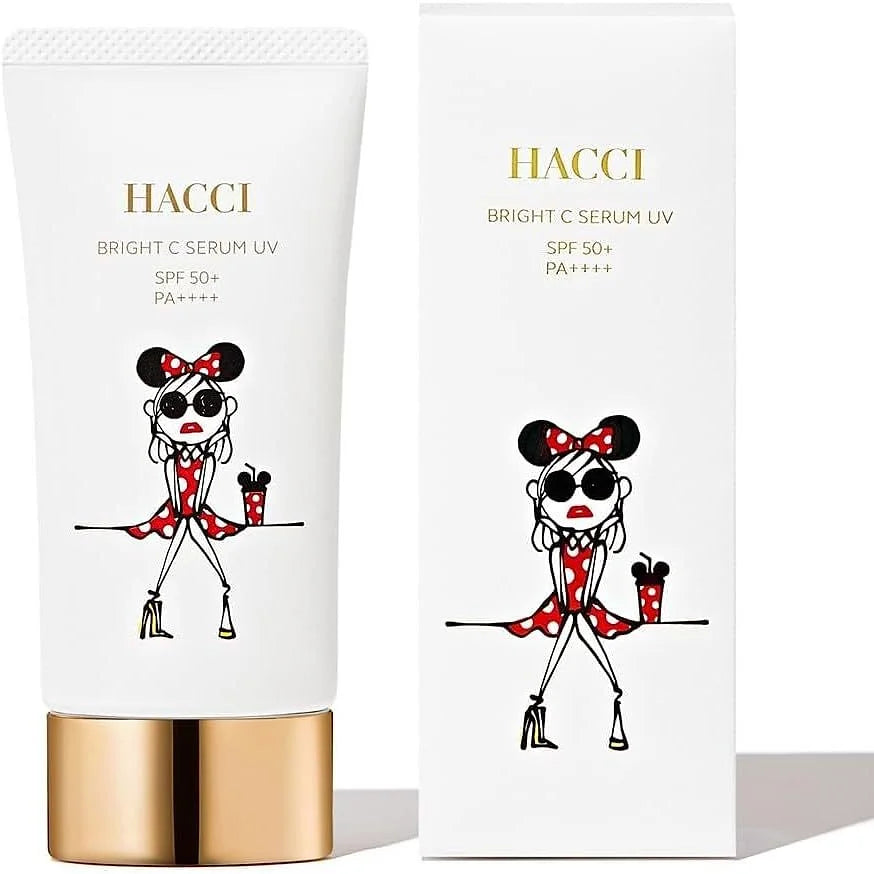 This is a luxury sunscreen + brightening serum from HACCI. It combines strong UV protection with skincare benefits like hydration and glow.
