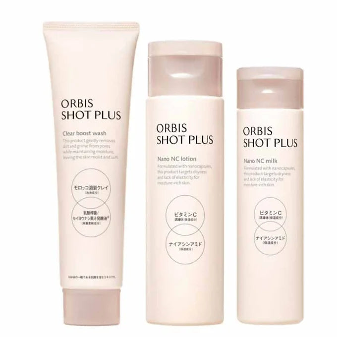 Orbis Shot Plus Skincare Set – Lotion 150 ml + Milk 80 ml + Boost Wash 100 g