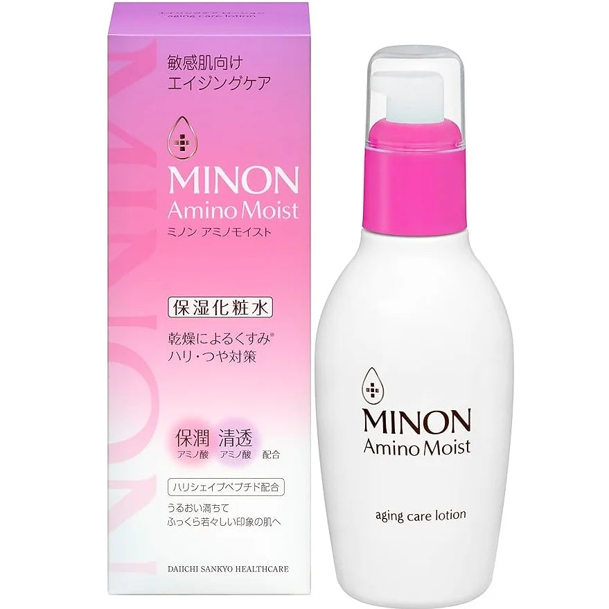 Minon Amino Moist Aging Care Lotion is a gentle, hypoallergenic lotion formulated for sensitive and dry skin.