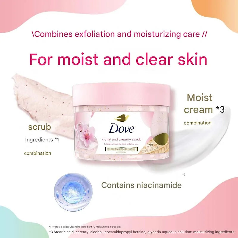 Dove Body Scrub | Cherry Blossom & Musk | Exfoliating & Brightening Care (298g)