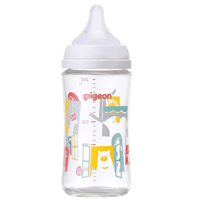 Pigeon Breastfeeding Bottle - Heat-Resistant Glass | Zoo Design (White)