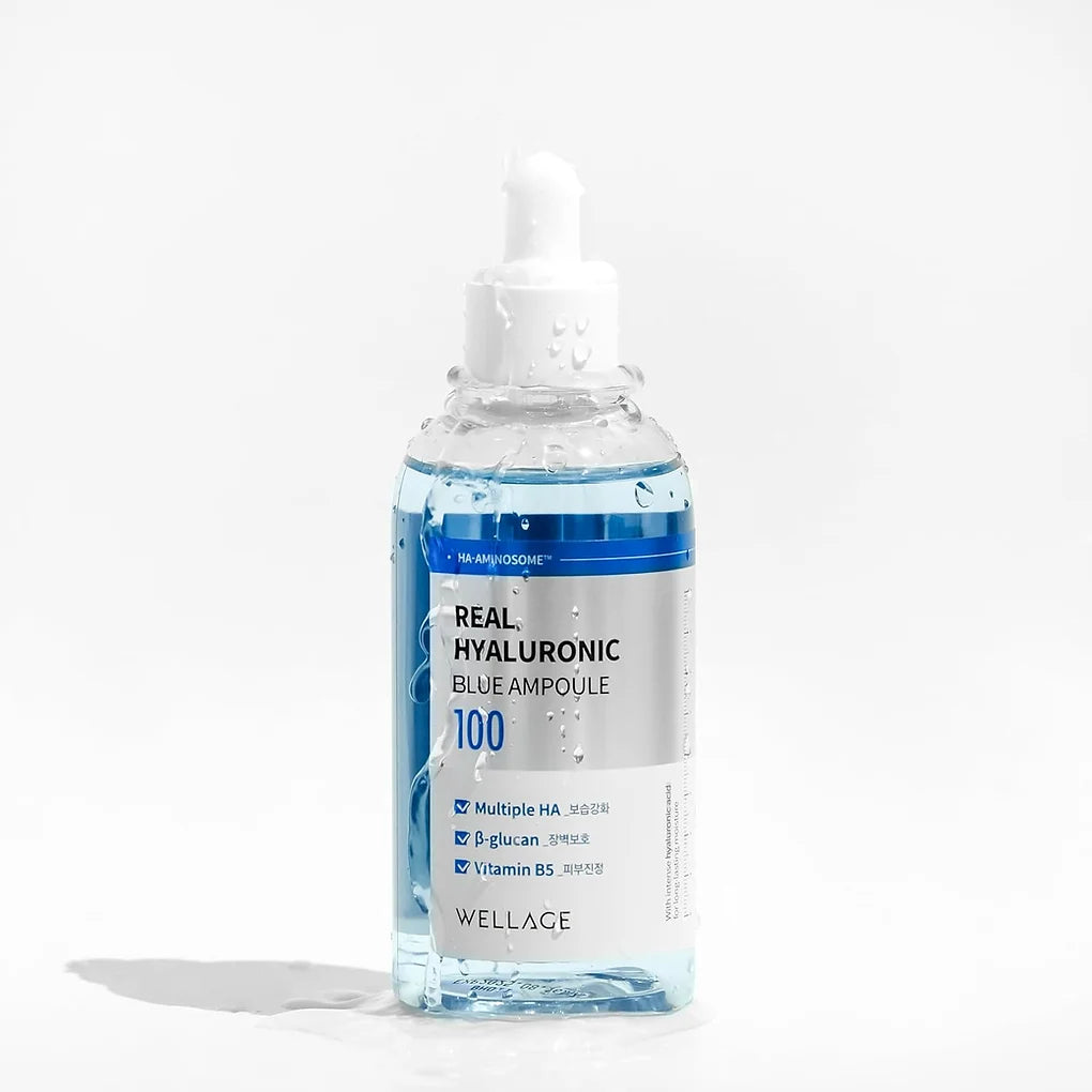 WELLAGE Real Hyaluronic Blue Serum is an intensive hydration serum designed to deeply moisturize the skin and improve elasticity, leaving it looking plump, smooth, and healthy.