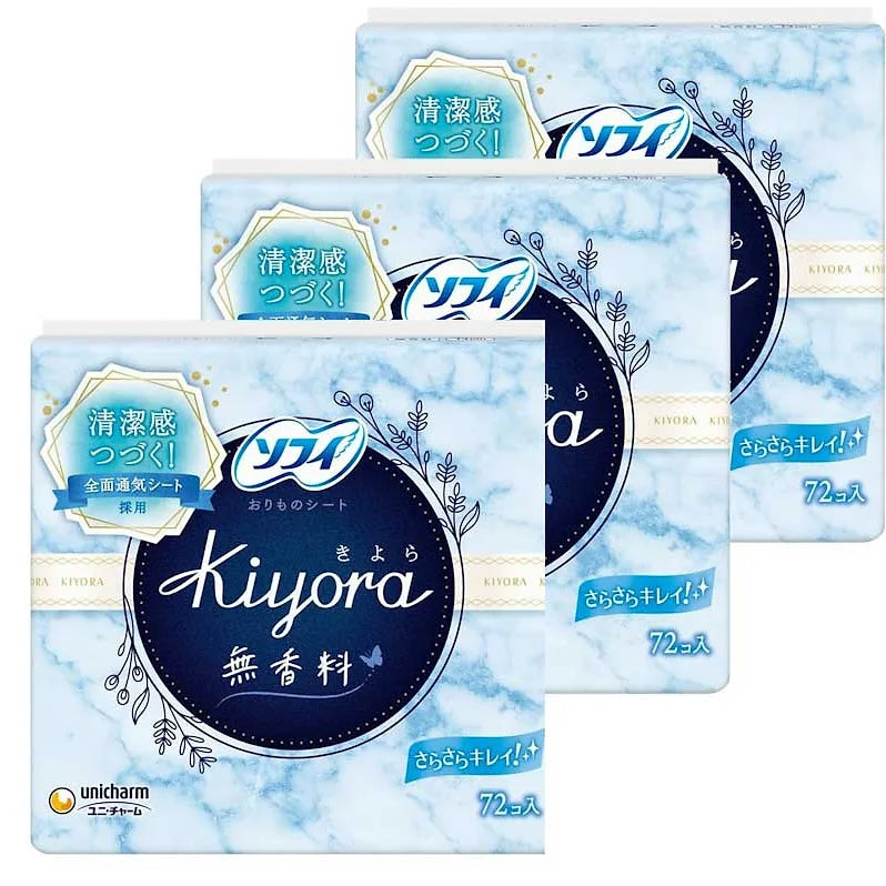Sofy Kiyora Panty Liners, Unscented – 72 Sheets × 3 Packs (Total 216 Sheets)