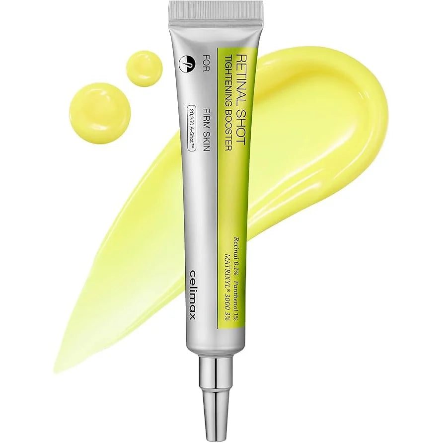 celimax Retinal Shot Tightening Booster is a concentrated anti-aging cream booster formulated to improve skin firmness, reduce the appearance of wrinkles, and refine skin texture.