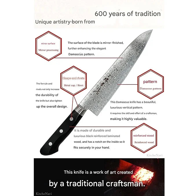 Sakai Takayuki Damascus Gyuto Knife – 45 Layers, Mirror Finish