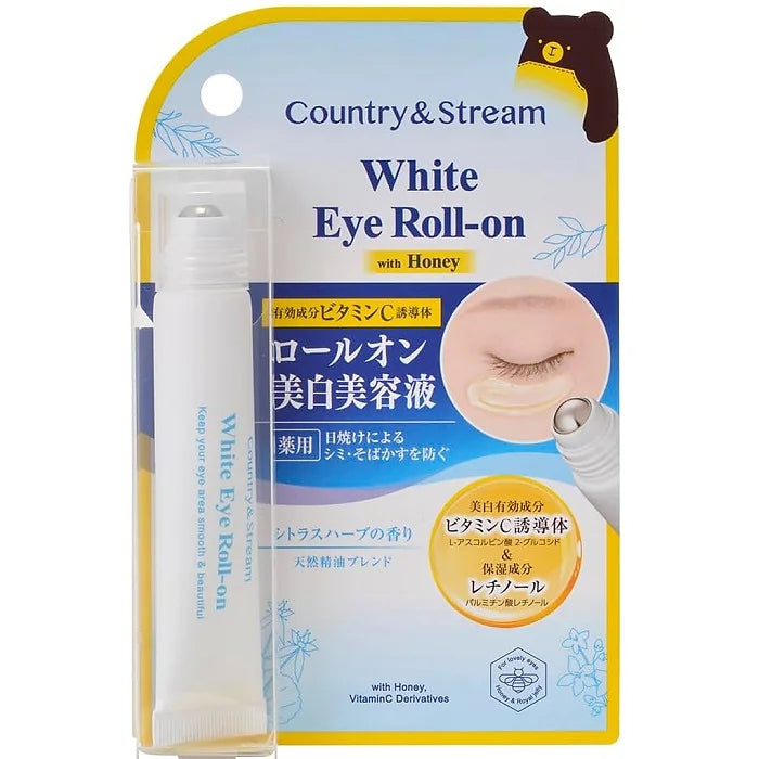The Country & Stream Medicated White VC Eye Roll-On is a brightening and hydrating eye serum formulated to prevent sun-induced dark spots and freckles.