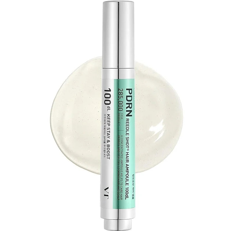 The VTCOSMETICS PDRN Reedle Shot Hair Ampoule is an intensive scalp treatment designed to strengthen hair roots, improve scalp health, and promote the growth of fuller, more resilient hair.