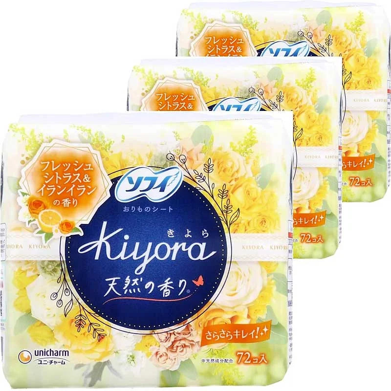 Sofy Kiyora Panty Liners, Ylang-Ylang & Citrus Scent – 72 Sheets × 3 Packs