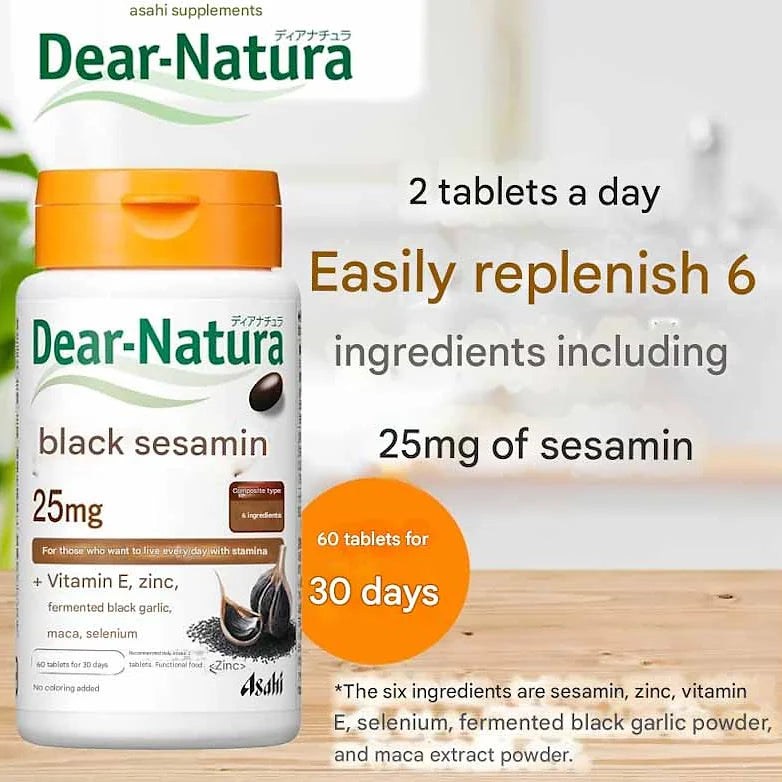 Dear-Natura Asahi Black Sesamin, 60 Tablets (30 Days)