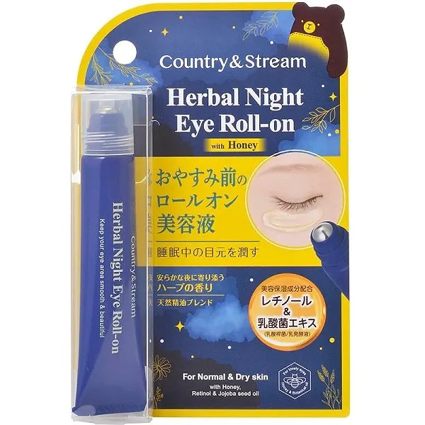 The Country & Stream Herbal Night Eye Roll-On is a refreshing nighttime eye serum designed to moisturize, smooth, and firm the delicate skin around your eyes. 