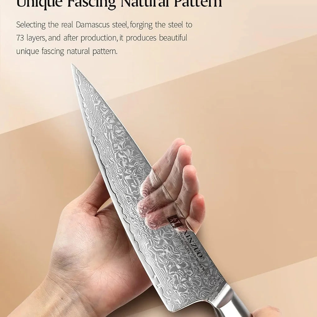 XINZUO  18.2/19/21.2cm/7.2 Chef Knife 73 Layer Damascus Milled Steel
