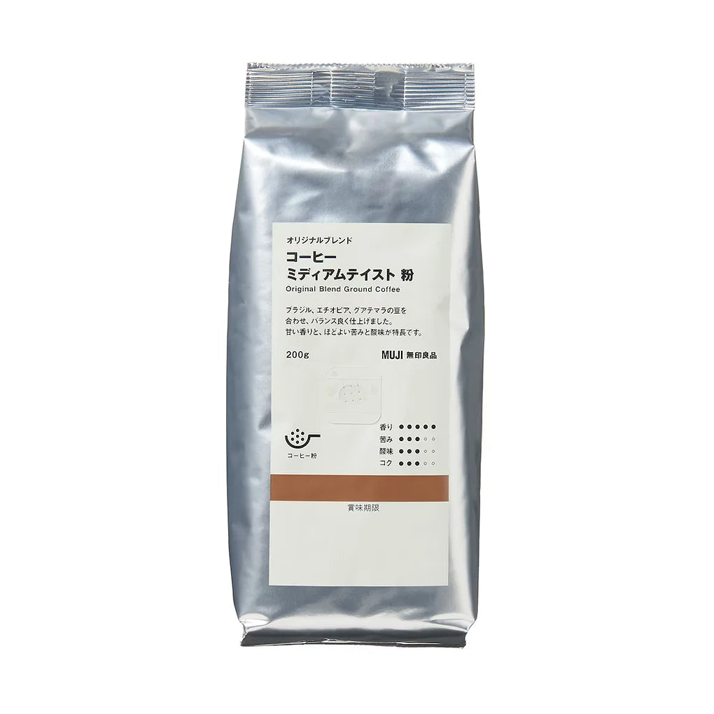MUJI Original Blend Ground Coffee (Medium Taste) is a well-balanced coffee made from carefully selected beans sourced from Brazil, Ethiopia, and Guatemala.