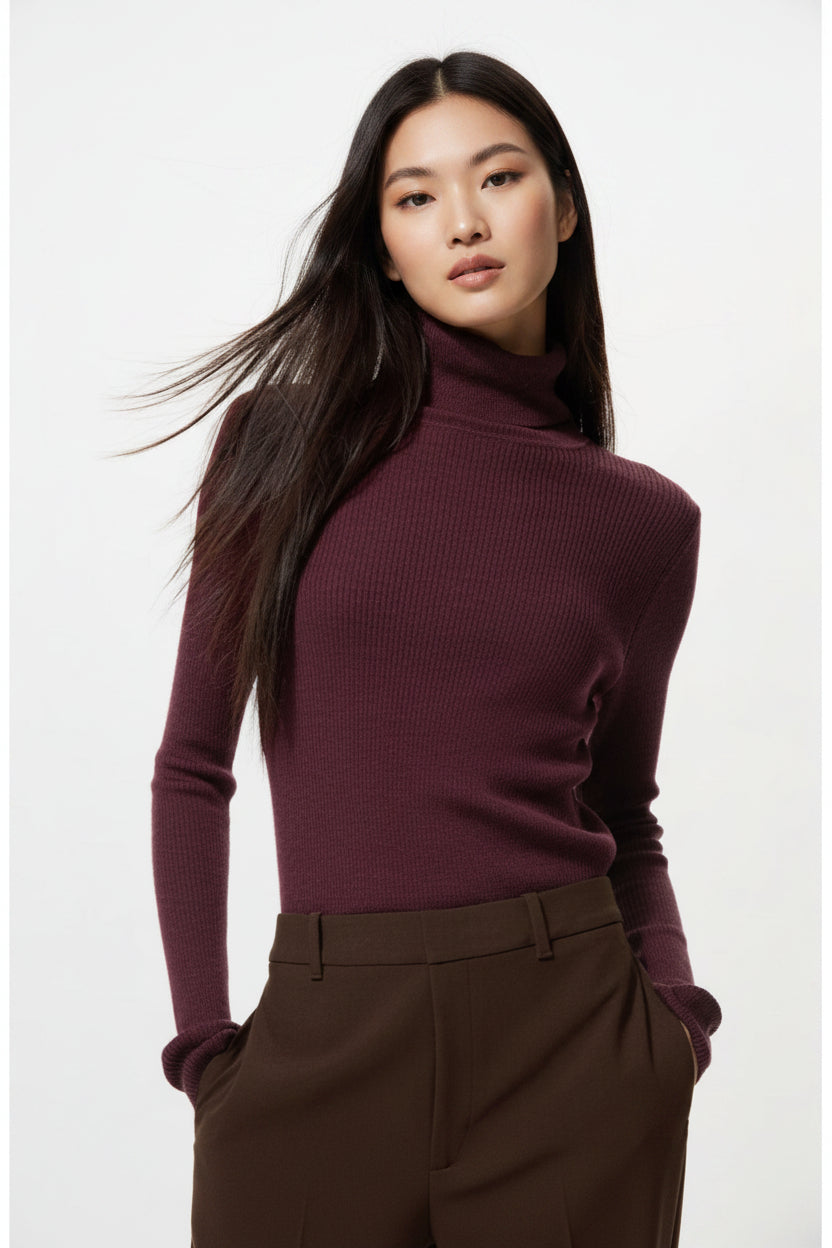 Merino Ribbed Turtleneck Sweater