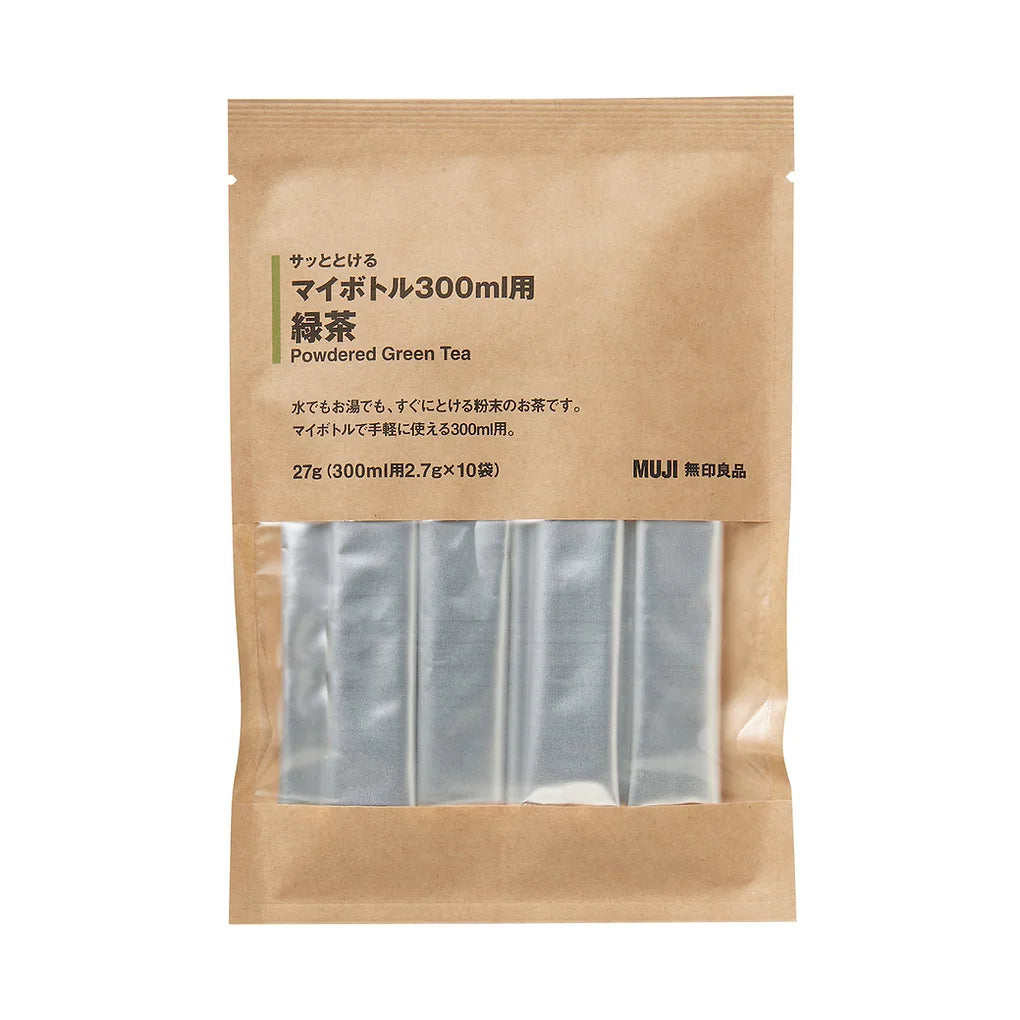 MUJI Quick-Dissolving Green Tea for My Bottle (300 ml) is a convenient and minimalist solution for enjoying authentic Japanese green tea anytime, anywhere.