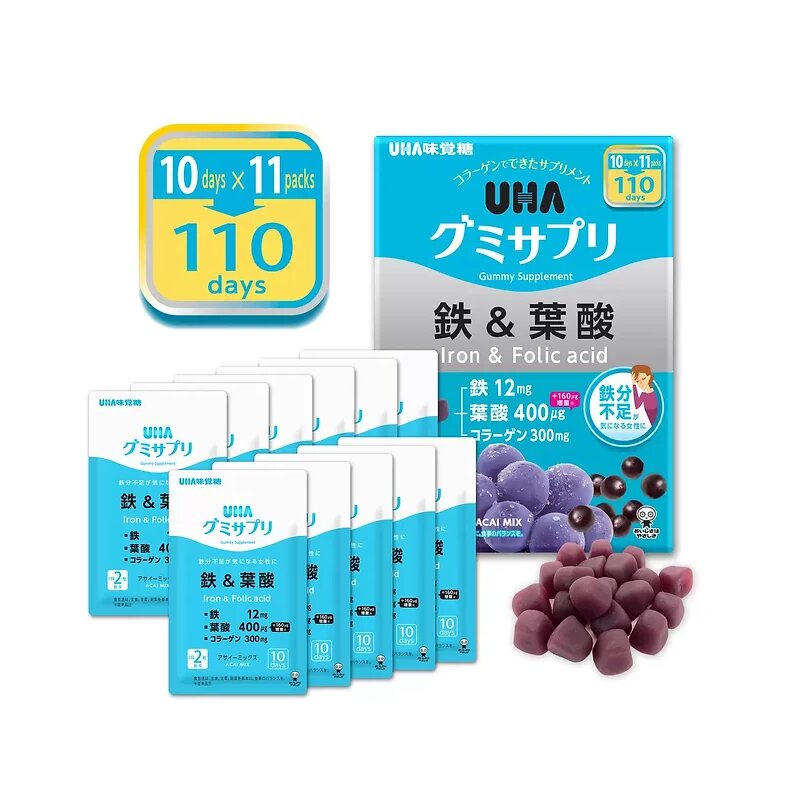 UHA Gummy Supplement Iron + Folic Acid + Collagen, 220 pieces