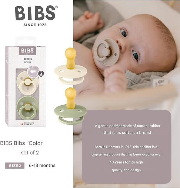 BIBS Natural Rubber Pacifier – Ivory/Sage | Set of 2