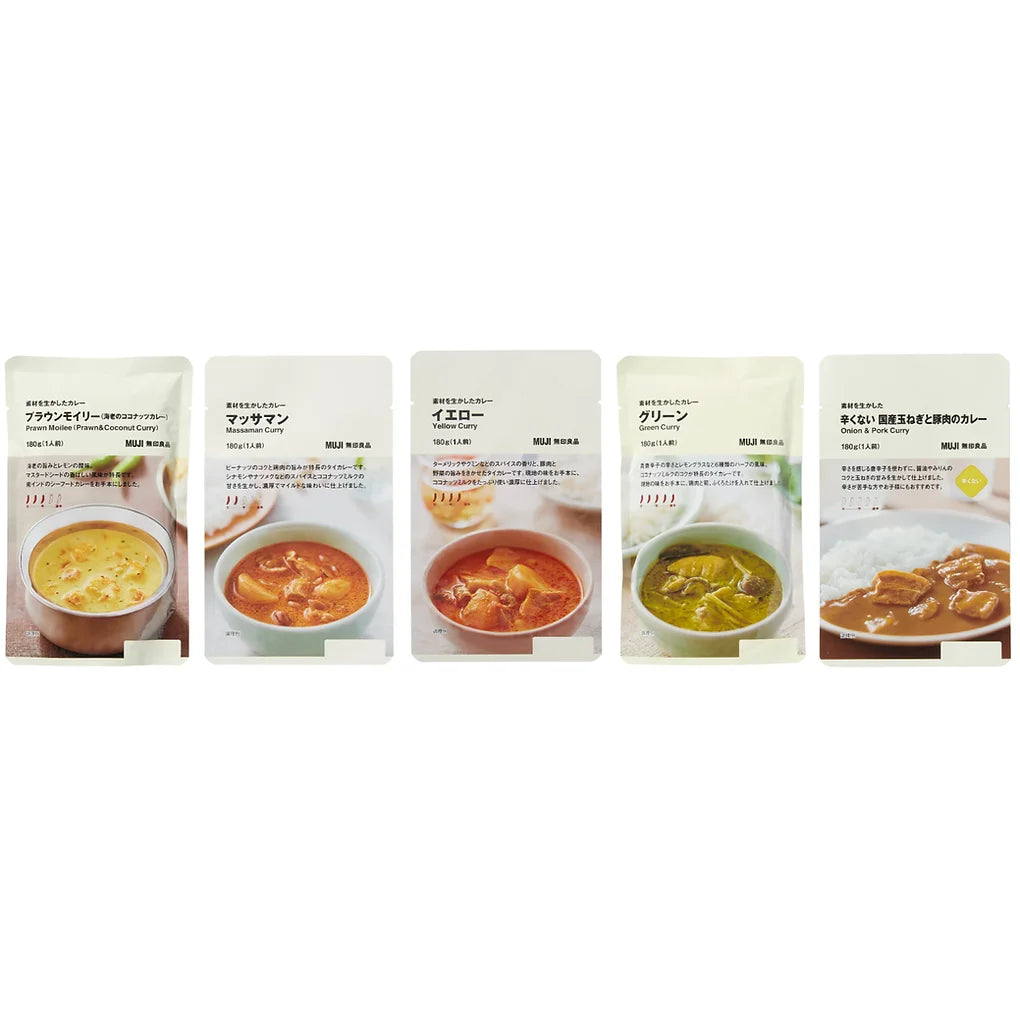 Explore a variety of global curry flavors with this MUJI Global Curry Selection, crafted to bring out the natural taste of carefully chosen ingredients. 
