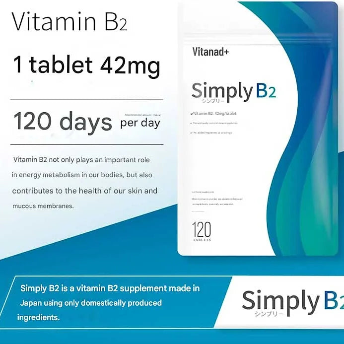 Simply Vitamin B2 Supplement 42mg – 120 Tablets (Made in Japan)