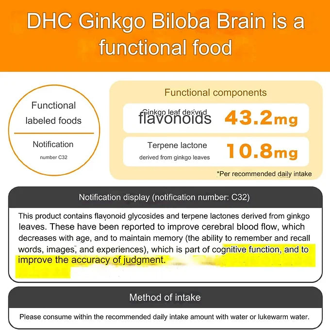 DHC Ginkgo Biloba for Brain and Memory Improvement (20 Days - 60 Tablets)