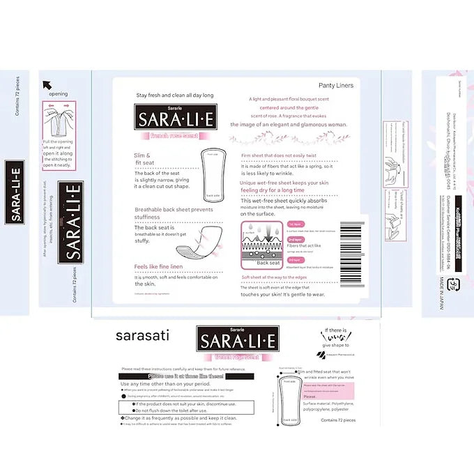 Sarasati Sararie Panty Liners – French Rose Scent, 72 Count