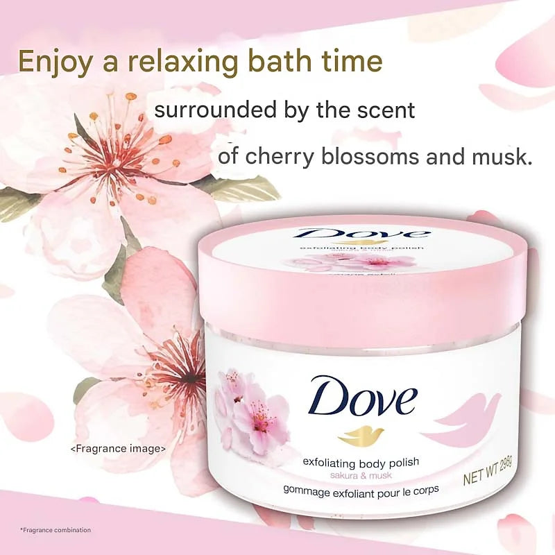 Dove Body Scrub | Sakura & Musk | Exfoliating & Moisturizing Care (298g)