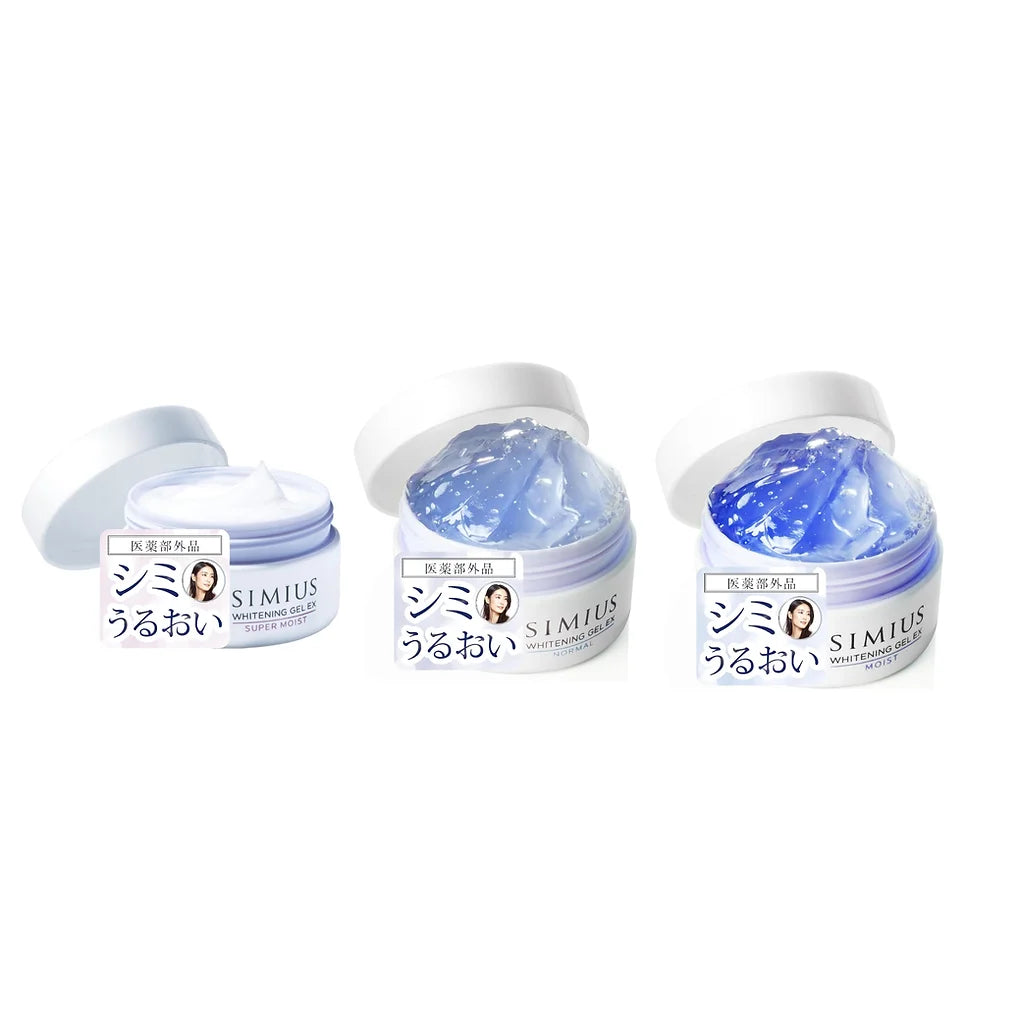 SIMIUS Medicated Whitening Gel EX is a Japanese all-in-one moisturizing gel designed to improve skin clarity while deeply hydrating.