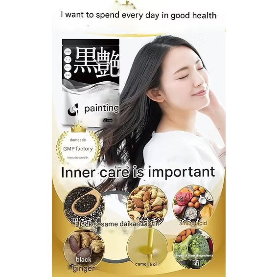 Omachi Black Gloss – Sesamin, Biotin, Zinc, Black Sesame & Camellia Oil